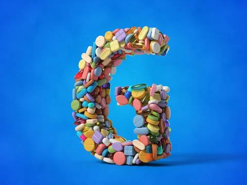Different pills stack in shape of letter G. suitable for medicine, healthcare Stock Illustration