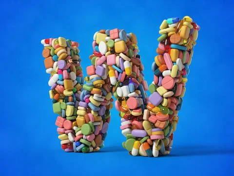 Different pills stack in shape of letter W. suitable for medicine, healthcare Stock Illustration
