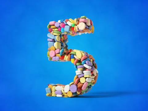 Different pills stack in shape of number 5. suitable for medicine, healthcare Stock Illustration