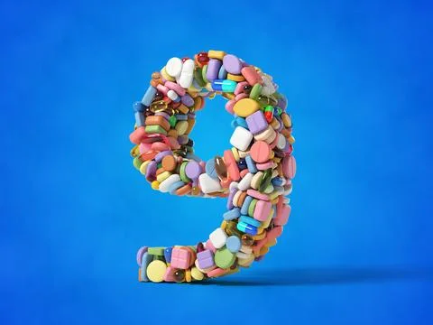 Different pills stack in shape of number 9. suitable for medicine, healthcare Stock Illustration
