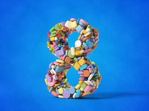Different pills stack in shape of number 8. suitable for medicine, healthcare Stock Illustration
