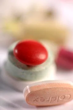 Different pills on a white background Stock Photos