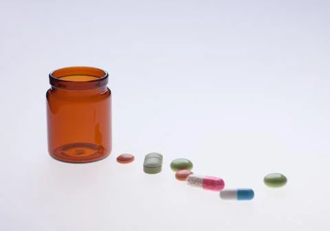 Different pills on white background Stock Photos