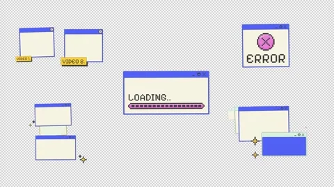 Different pixel art pop-up windows UI overlay animation set Stock Footage 334709032