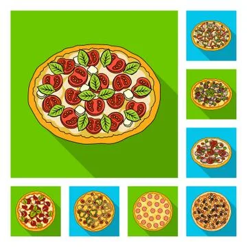 Different pizza flat icons in set collection for design.Pizza food vector symbol 库存插图