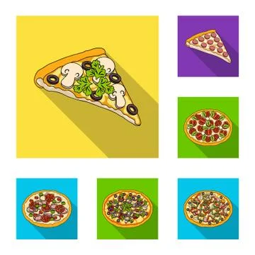 Different pizza flat icons in set collection for design.Pizza food vector symbol 库存插图