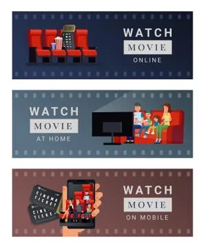 Different places for cinema set Stock Illustration