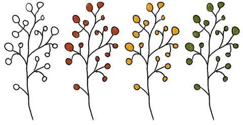 Different plants from various seasons on a white background Stock Illustration