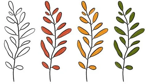 Different plants from various seasons on a white background Stock-Illustration