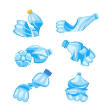 Different plastic bottles are squeezed and prepared for recycling showing the 스톡 일러스트