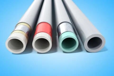 Different plastic water pipes in layers 3d render on blue Stock Illustration