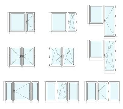 Different plastic windows isolated on white background Stock Illustration