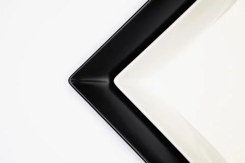 Different  plates on the white table.Top view. 스톡 사진