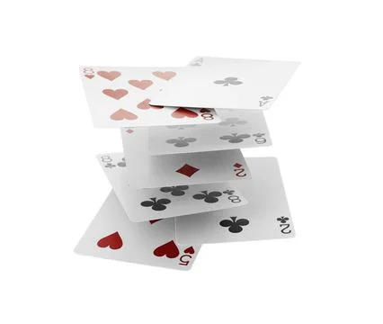 Different playing cards floating on white background. Poker game Stock Photos
