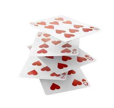 Different playing cards floating on white background. Poker game Stock Photos