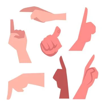 Different pointing hand gestures vector set, signs, expressions with pointing Stock Illustration