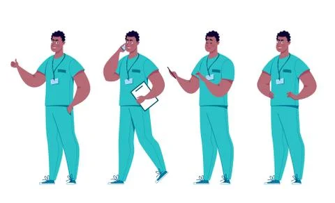 Different poses of a surgeon or paramedic in a set. Illustrazione stock