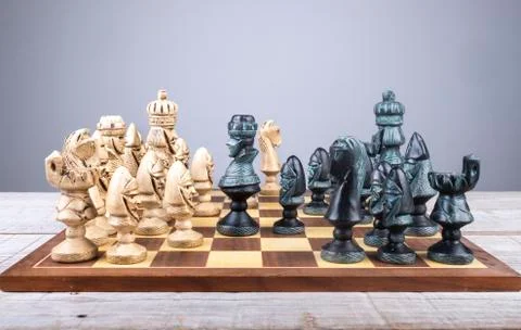 Different positions of the chess pieces in a game Stock Photos