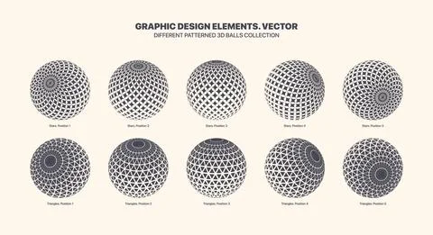 Different Positions Vector 3D Balls With Star And Triangle Halftone Texture Stock Illustration