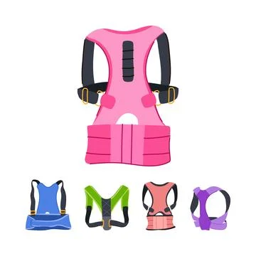 Different posture correctors preventing back pain improving health Stock Illustration