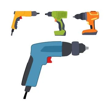 Different power drills tool collection electric equipment Illustrazione stock
