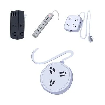 Different power strips and multi outlet adapters concept Stock Illustration