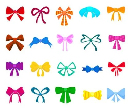 Different present bows, gift bow various colors. Vintage fancy ribbons for Stock Illustration