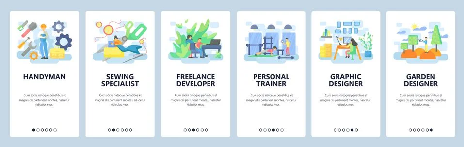 Different professions icon set. Freelance developer, graphic designer, fitness イラスト素材