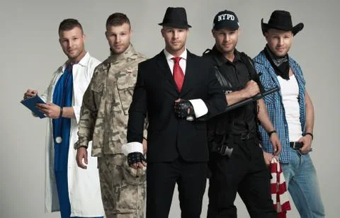 Different professions. One person five times Foto stock