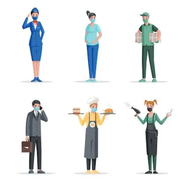 Different professions vector flat concept. Airport worker, pregnant woman Stock Illustration