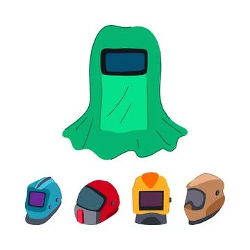 Different protective equipment and welding helmets Illustrazione stock