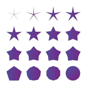 Different radius five point star set, vector illustration isolated on white Stock Illustration