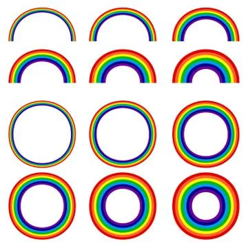 Different rainbow shapes. Set of 12 element. Stock Illustration
