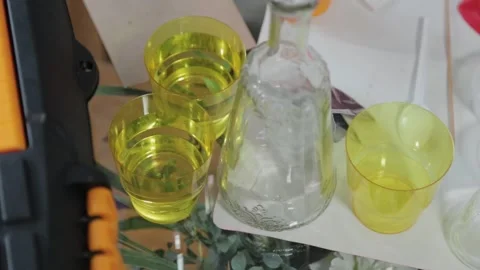 Different reagents for a chemical experiment. Stock Footage 138990311