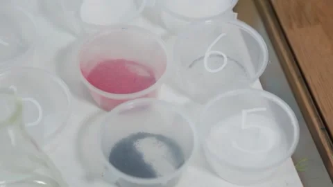Different reagents for a chemical experiment. Stock Footage 138990360
