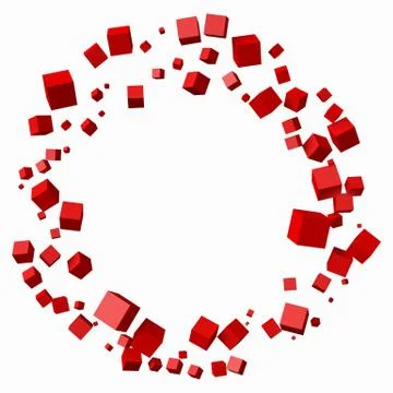 Different red cubes in circular orbit. 3d style vector illustration Stock Illustration