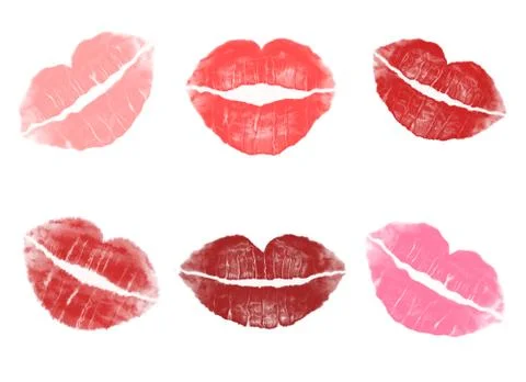 Different red  lipstick imprint backgrounds on white backgrounds Illustrazione stock