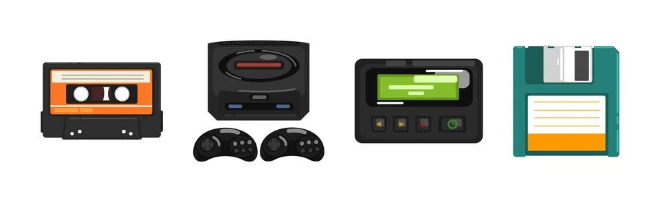 Different Retro Gadget and Electronic Device Vector Set Illustrazione stock
