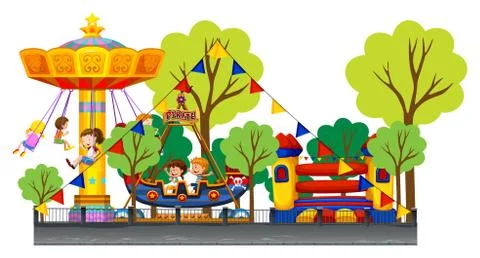 Different rides at the carnival Stock Illustration