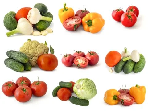 Different ripe delicious vegetables on a white background cabbage broccoli to Stock Photos