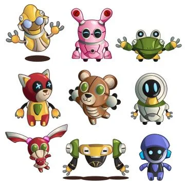 Different robot icons Illustrazione stock
