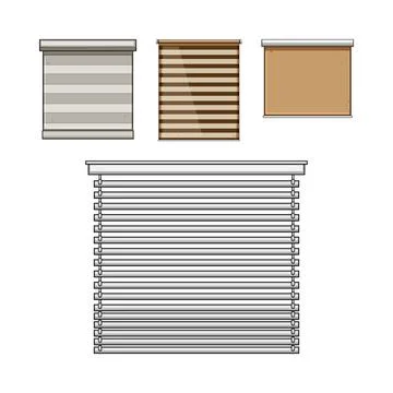 Different roller blinds and venetian window blinds collection Stock Illustration