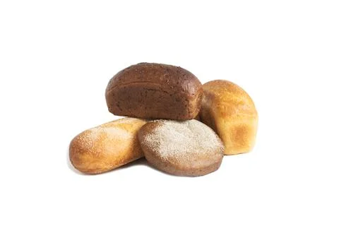 Different rolls of wheat and rye flour bread in close-up Stock Photos