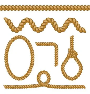 Different rope elements and forms isolated on white background Stock Illustration