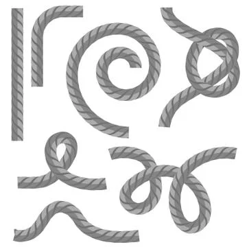 Different Rope Set with Knot on White Background Illustrazione stock
