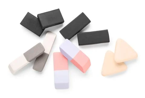 Different rubber erasers on white background 库存照片