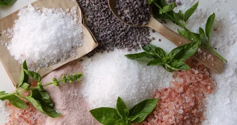 Different salt types. Top view  Stock Footage 114480366
