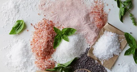 Different salt types. Top view  Stock Footage 114480370