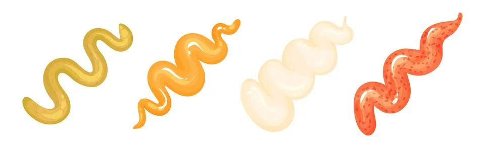 Different Sauce Splashes Squeezed from Bottles Vector Set Stock Illustration