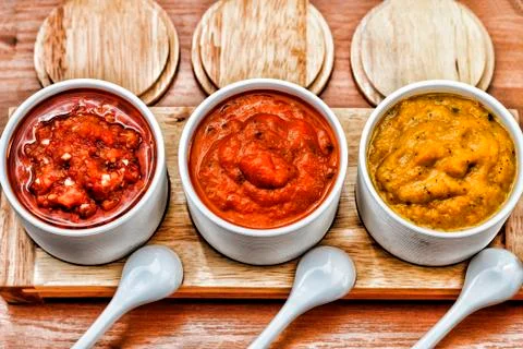 Different Sauces of barbecue, adjika Foto stock